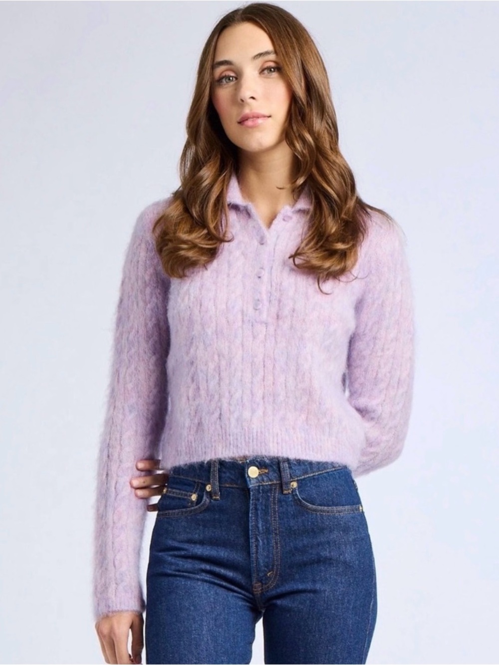 New MILLE - Ingrid Henley in Lilac - Fuzzy Sweater